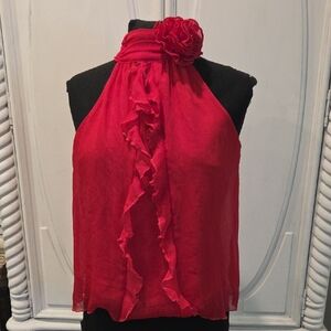 Hot Pink Halter Top with Ruffle Detail